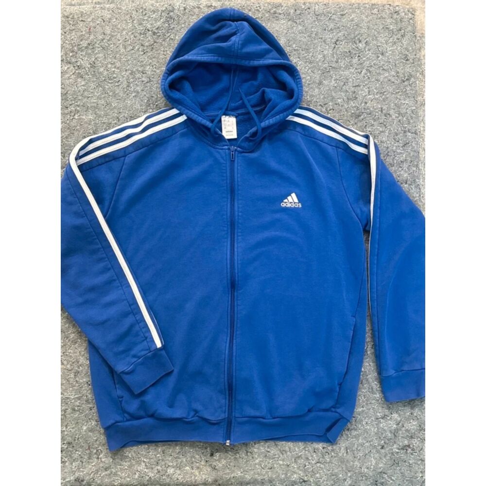 Adidas Blue Full-Zip Hoodie Jacket XL – Royal Blue Three Stripes Sportswear